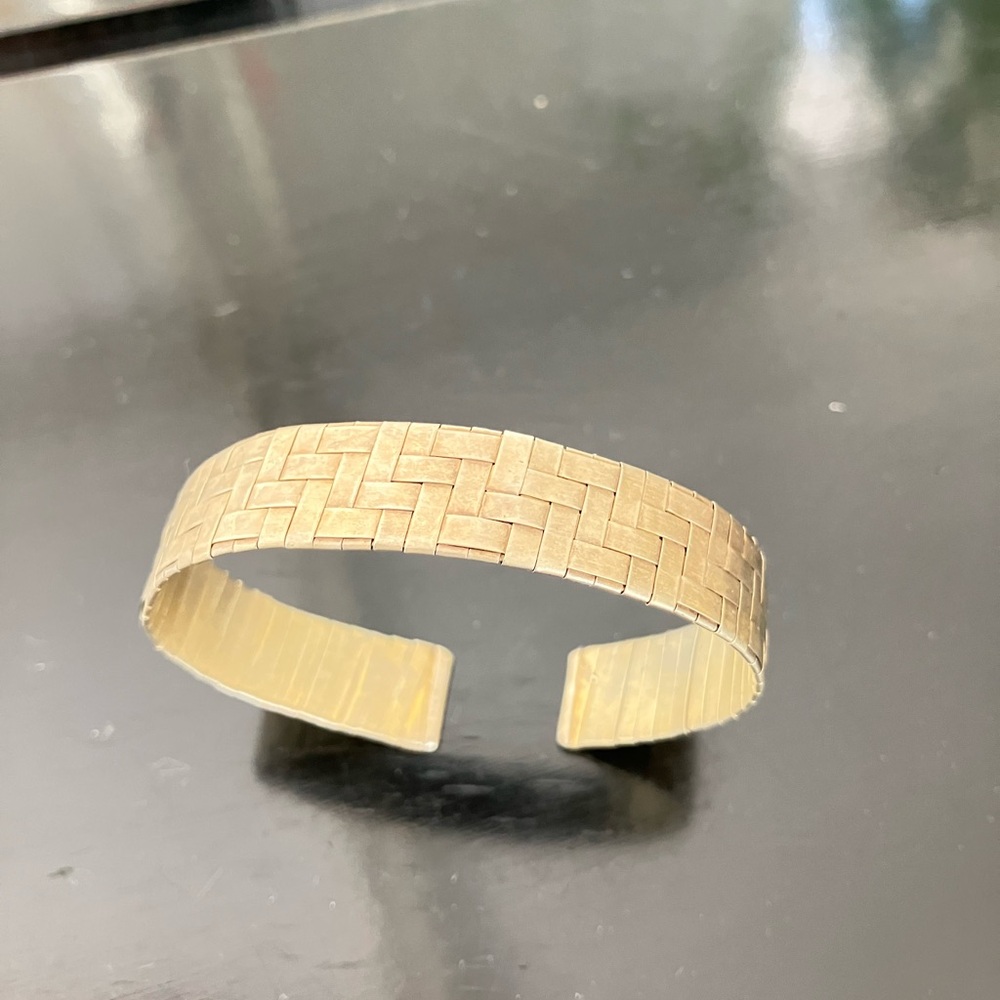 Gold tone over sterling Woven Pattern Cuff Bracelet